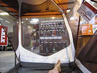 trying out a tent at rei
