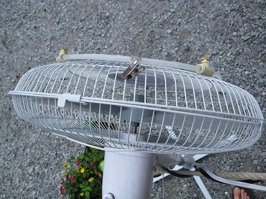 novel fan adaptation to spray misted water