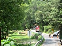 part of the road was closed because a bus had an oil line fail