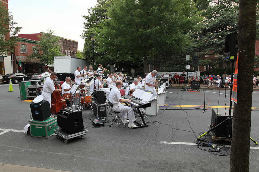 US Navy Band playing in the street in Easton