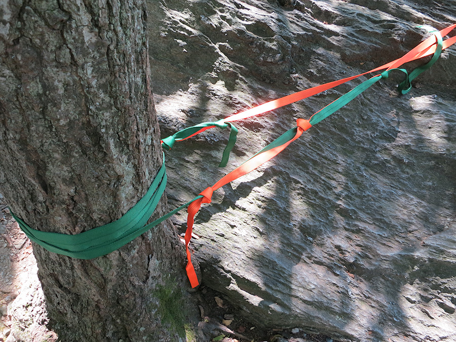 nice anchor - water knot is tied with plenty of tail; backup knots are easy to read.