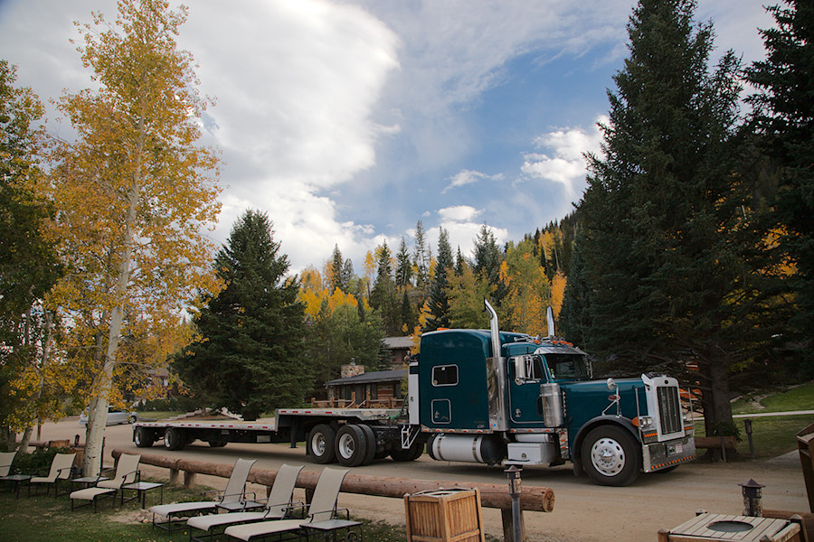 hay delivery truck after dropping off a full load