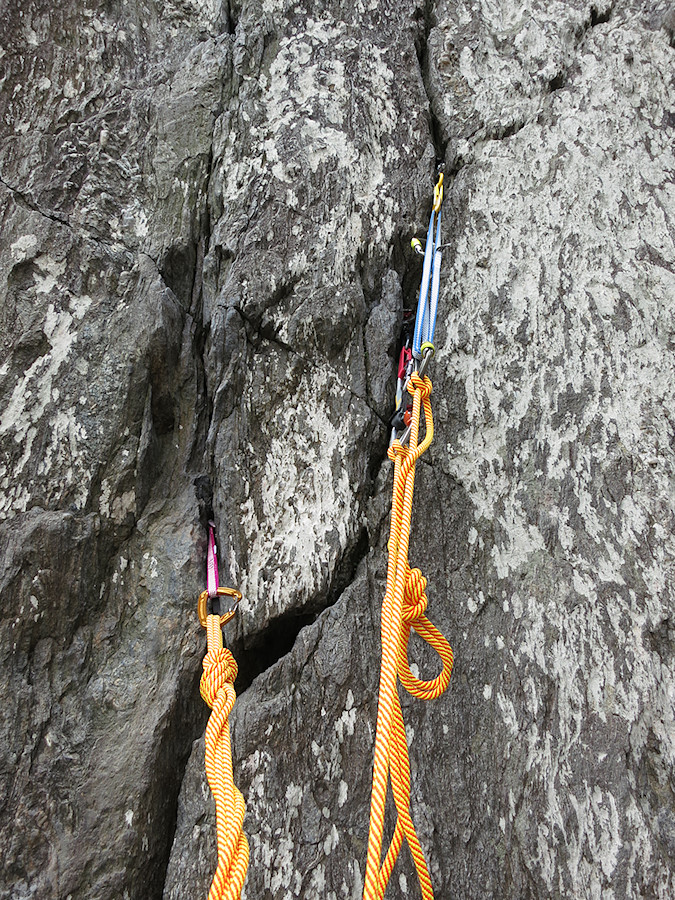 practicing gear placements - the cam on the right is against a sketchy looking flake