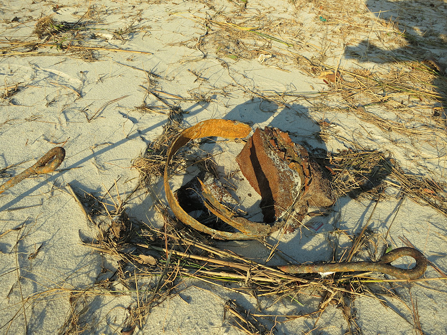objective hazards on the beach - razor sharp rusted metal