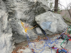 partway through the anchor - four bomber pieces of gear and a giant boulder