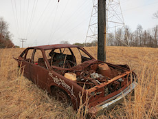 burned out car near the Murray Hill boulders