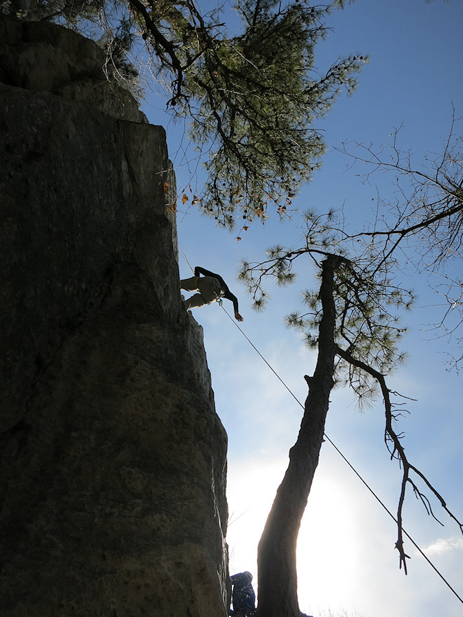 climber being lowered off of Thin Crack