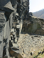 looking down in to the train tunnel wall area