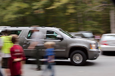 hard SUV from the secret service or some other rifle-toting government agency swinging by