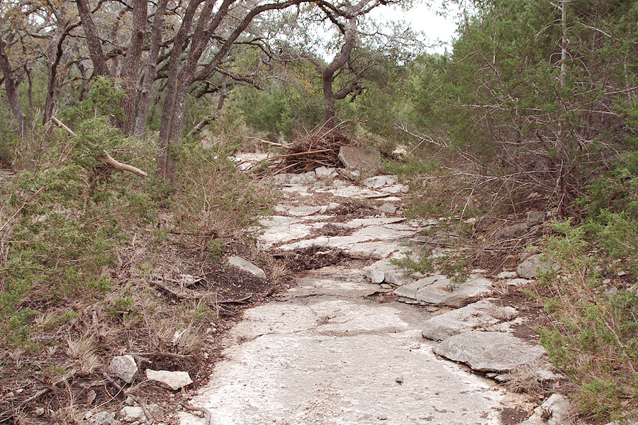 flood debris in a creekbed