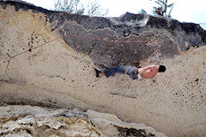 nice guy working on Cutting Cards for a Poke (5.12a), Seismic Wall, Austin Greenbelt