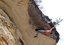 nice guy working on Cutting Cards for a Poke (5.12a), Seismic Wall, Austin Greenbelt