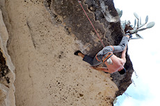 nice guy working on Cutting Cards for a Poke (5.12a), Seismic Wall, Austin Greenbelt