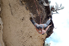 nice guy working on Cutting Cards for a Poke (5.12a), Seismic Wall, Austin Greenbelt