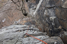 looking down the first pitch of D climb