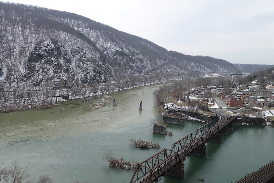 Shenandoah River (muddier) mixing with the Potomac river