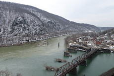 Shenandoah River (muddier) mixing with the Potomac river