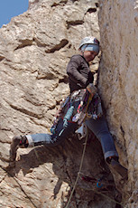 Eliddia leading The Alley (5.7, White Rocks, Pillar 2)