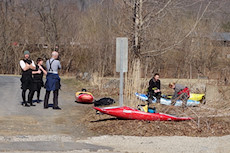 kayakers putting in for a ~9 mile paddle