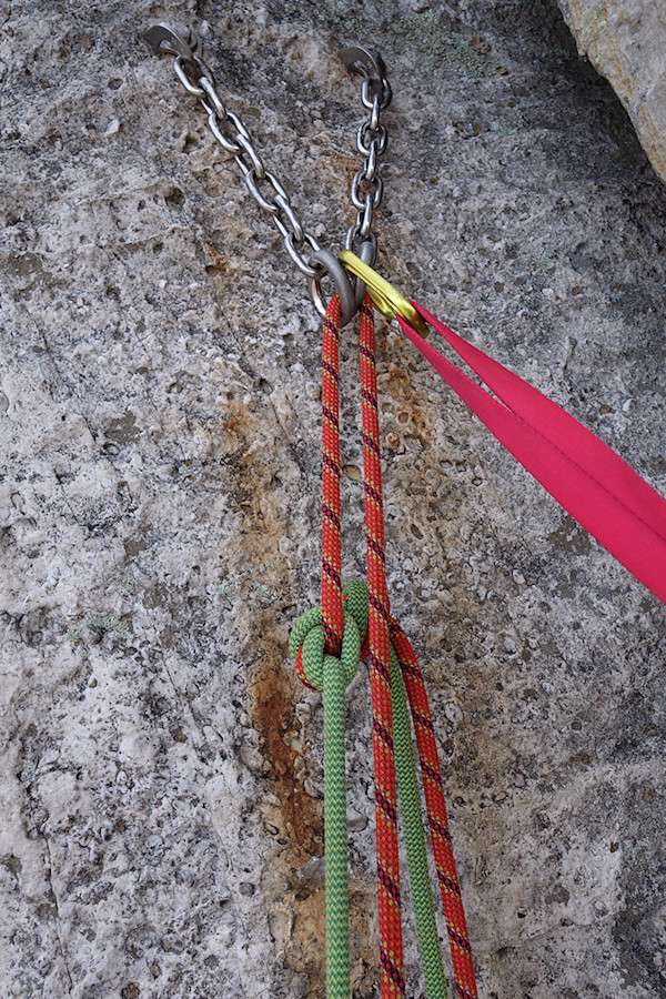 traffic jam rappel station  two 60M ropes touch the ground with about 3' to spare