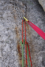 traffic jam rappel station  two 60M ropes touch the ground with about 3' to spare