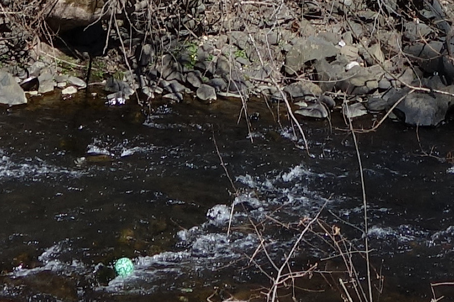 this ball was stuck behind the rapids, rolling