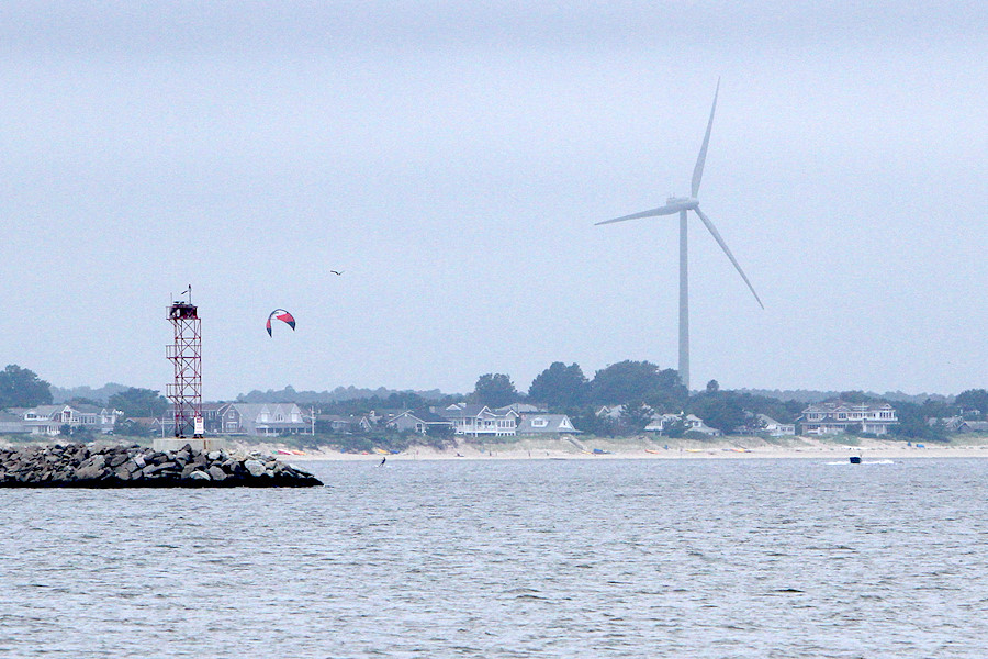 kiteboarder working it in light wind off Lewes