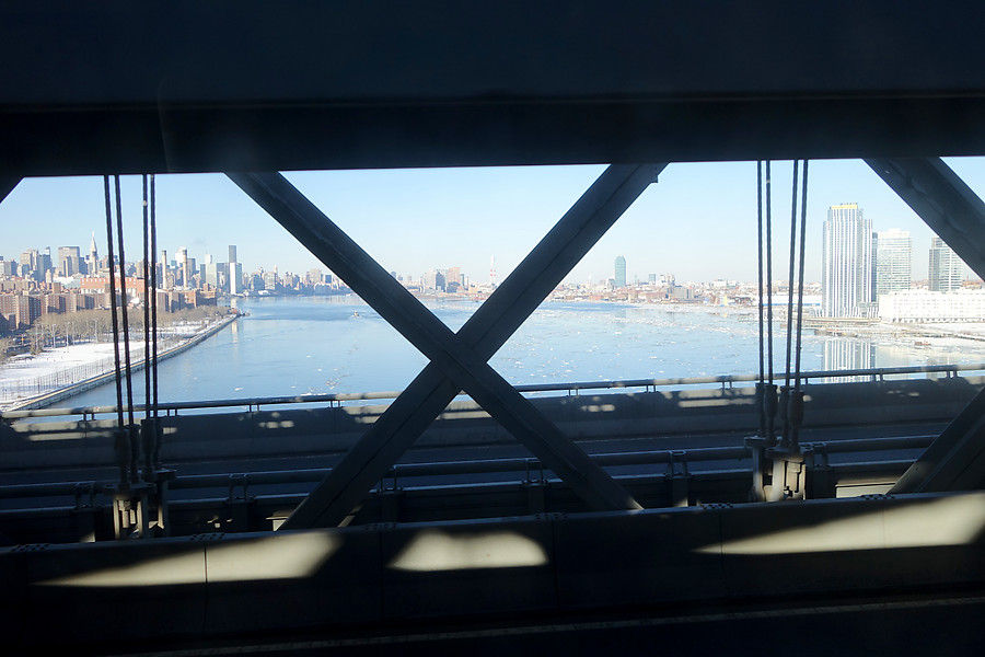 ice on the East River, as viewed from the J train over the Williamsburg bridge