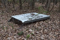 weird covered thing off the road about halfway down, lid appears to be screwed down