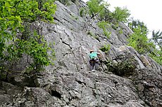 Trevor starting to lead up Old Man's route