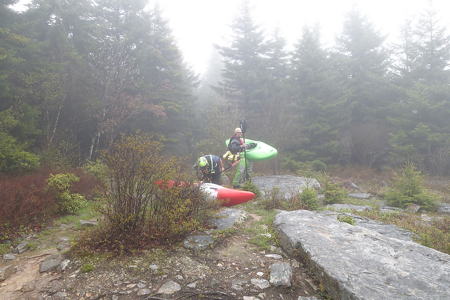 kayakers on their way to run Red's Creek