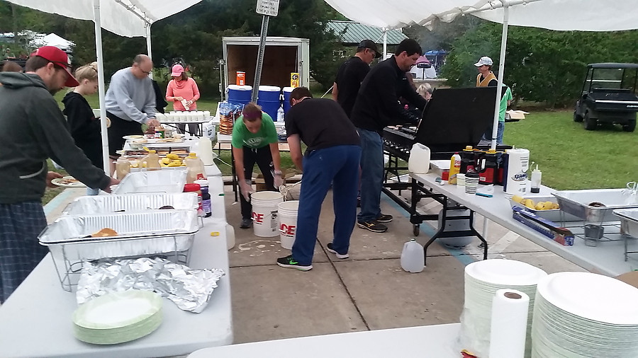 mixing pancake batter in 5gal buckets. Breakfast was awesome.