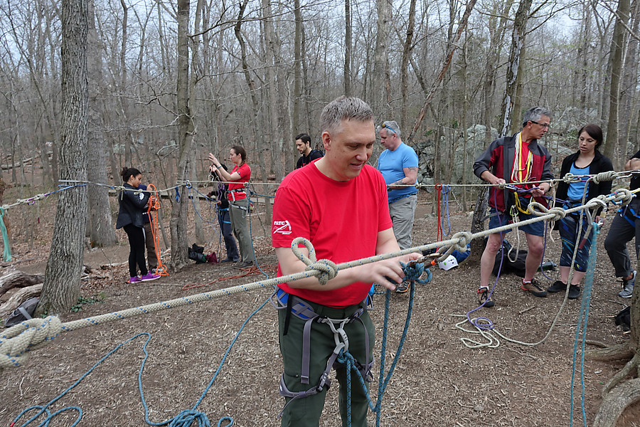 climbers practicing knots and hitches