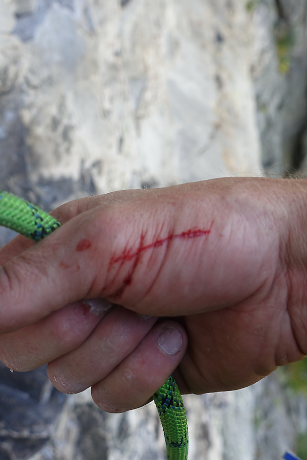sharp rock or piton got me (papercut-like)