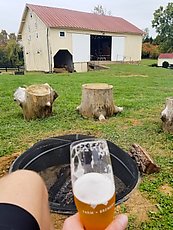 Wheatland Spring Farm Brewery - the fire hit the spot in a light rain