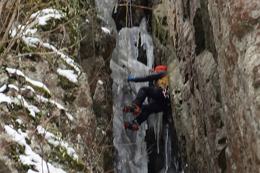 climbing the steep part that you can chimney