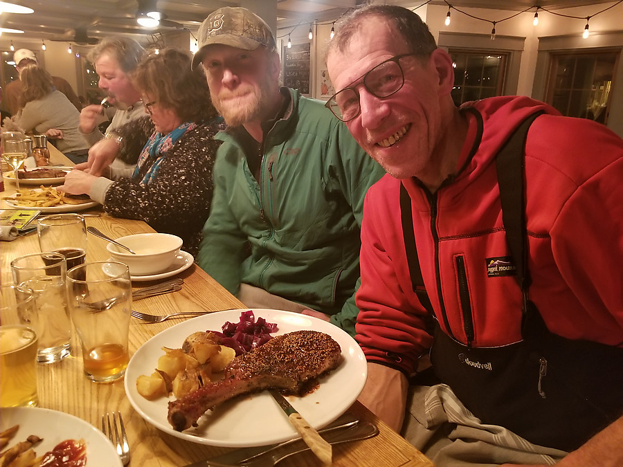 Dave and Mitch enjoying a feast at the Deer's Head Inn