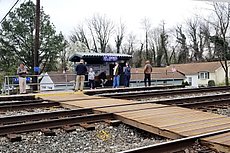 The Bull (Thomas) visits with a group of friendly railfans at the St. Denis stop