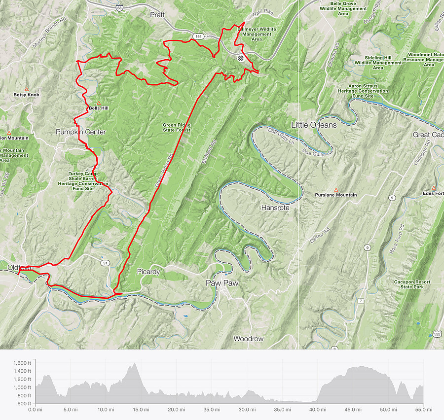 55 miles and 5500 feet of climbing