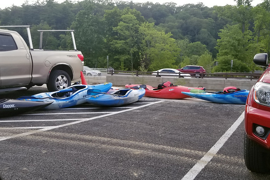 boats staged for a run of the Lower Yough