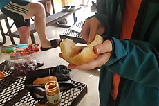 peanut butter and hotdog bun sandwich