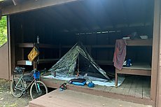 massive thunderstorms put me beyind schedule to make it to my planned destination of Indian Rock campgrounds in York. In penance I kept the group size small, carried away my waste, and spent 30 minutes picking up all of the litter I could find