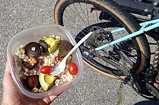 Chazz's smoked pork belly, barley, avocado, chicken, tomatoes