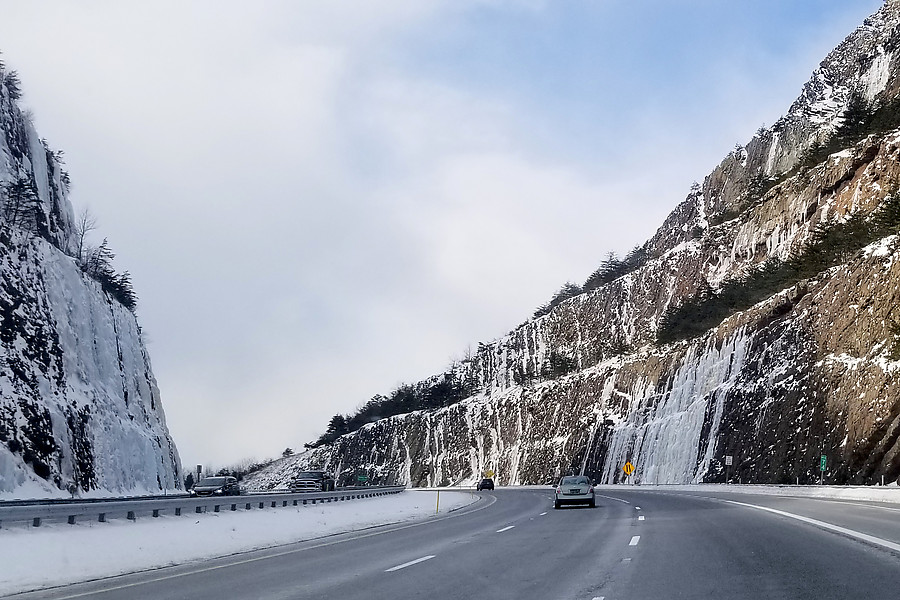 Sideling Hill road cut ice