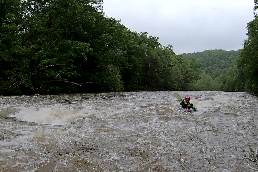 Zach surfing at the confluence of the Shade and Stonycreek