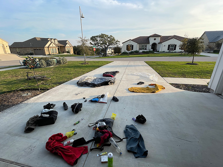 gear explosion from bikepacking trip