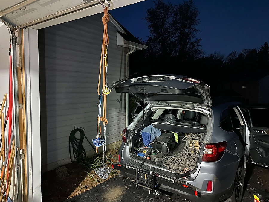 always good when you get home from a climbing trip and still have a 2/3/4 anchor and cordalette still assembled and a rope drying in the back