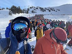 we waited at the front of the line for about an hour to get first chairs to the powder and it was amazing